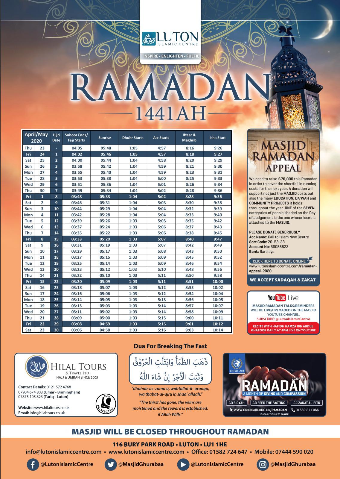 Prayer Times Luton Islamic Centre Salah Times In Luton Namaz Timing
