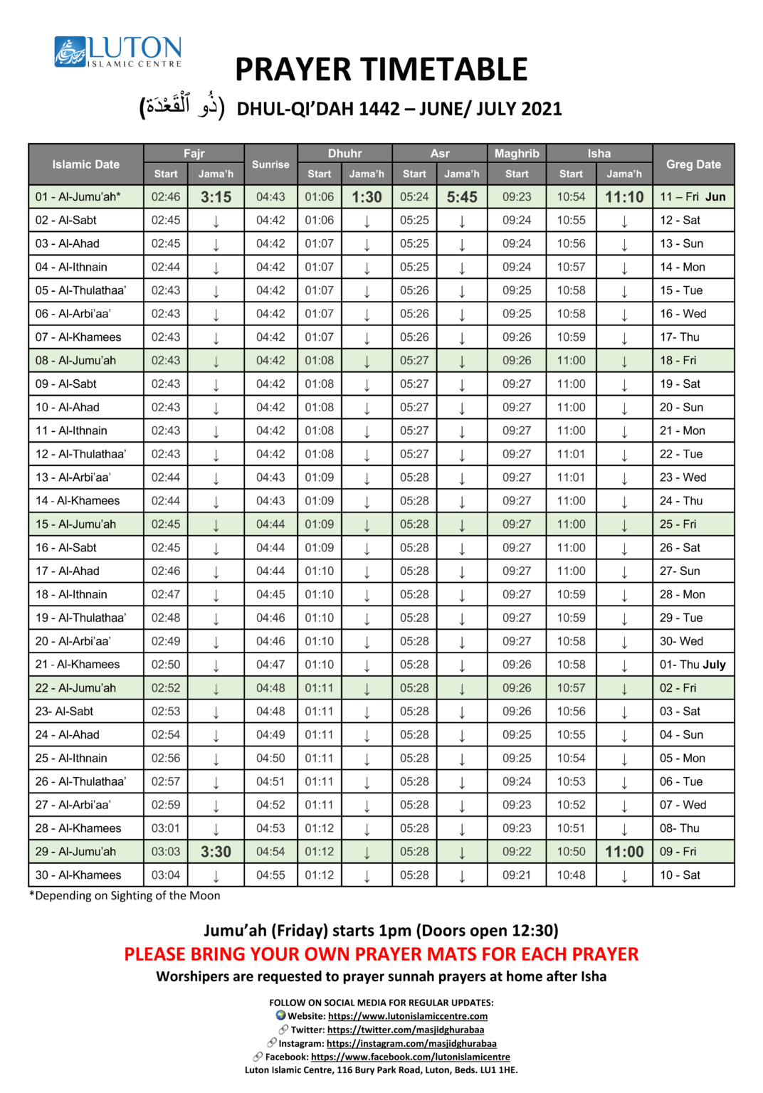 hanfia masjid bradford namaz timetable 2020